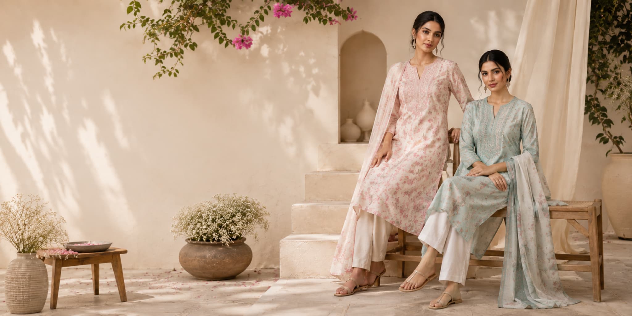 Pastel Peach Hand-Embroidered Anarkali Set thumbnail 1