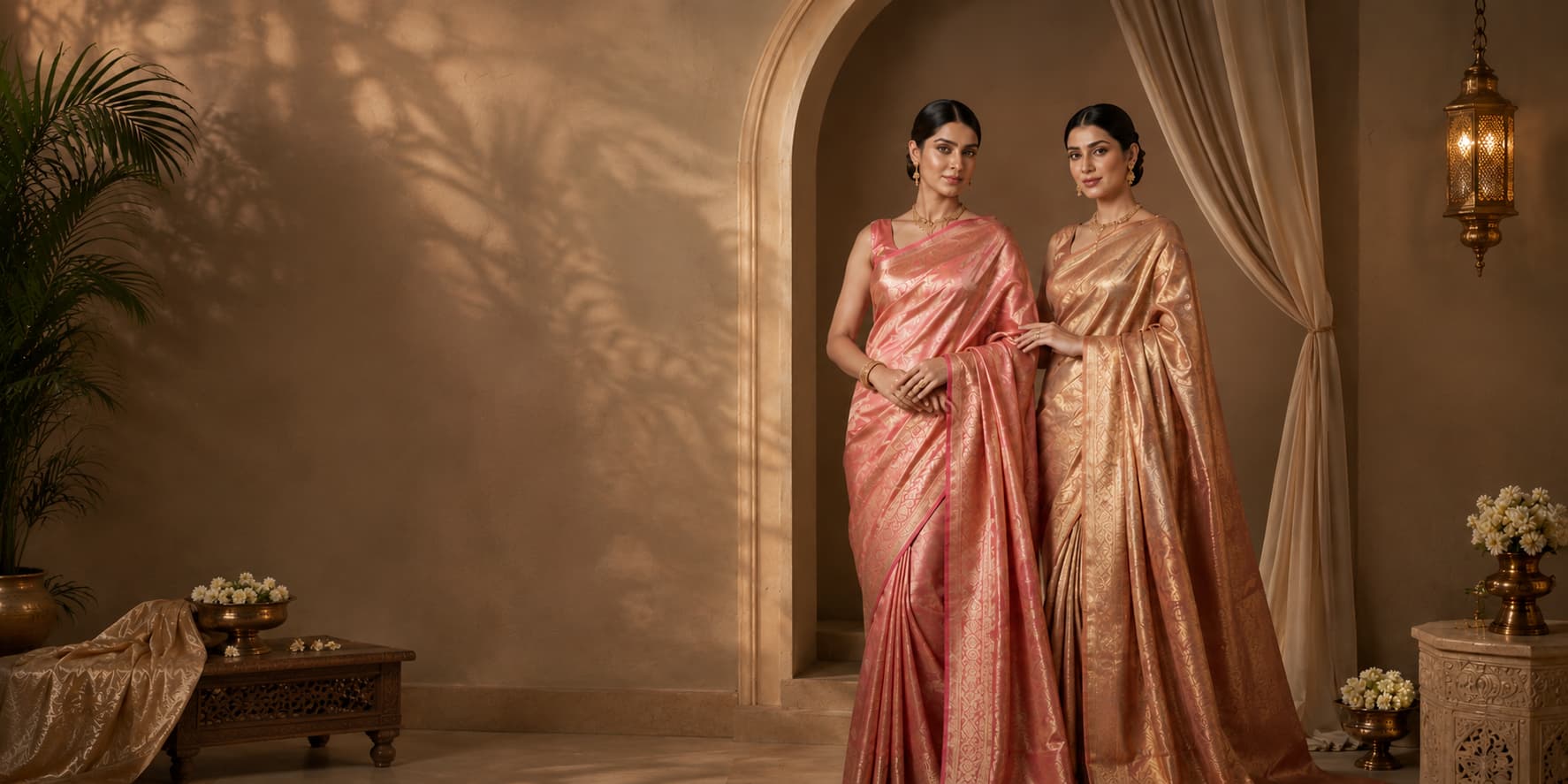 Ivory Gold Tissue Chanderi Festive Saree
