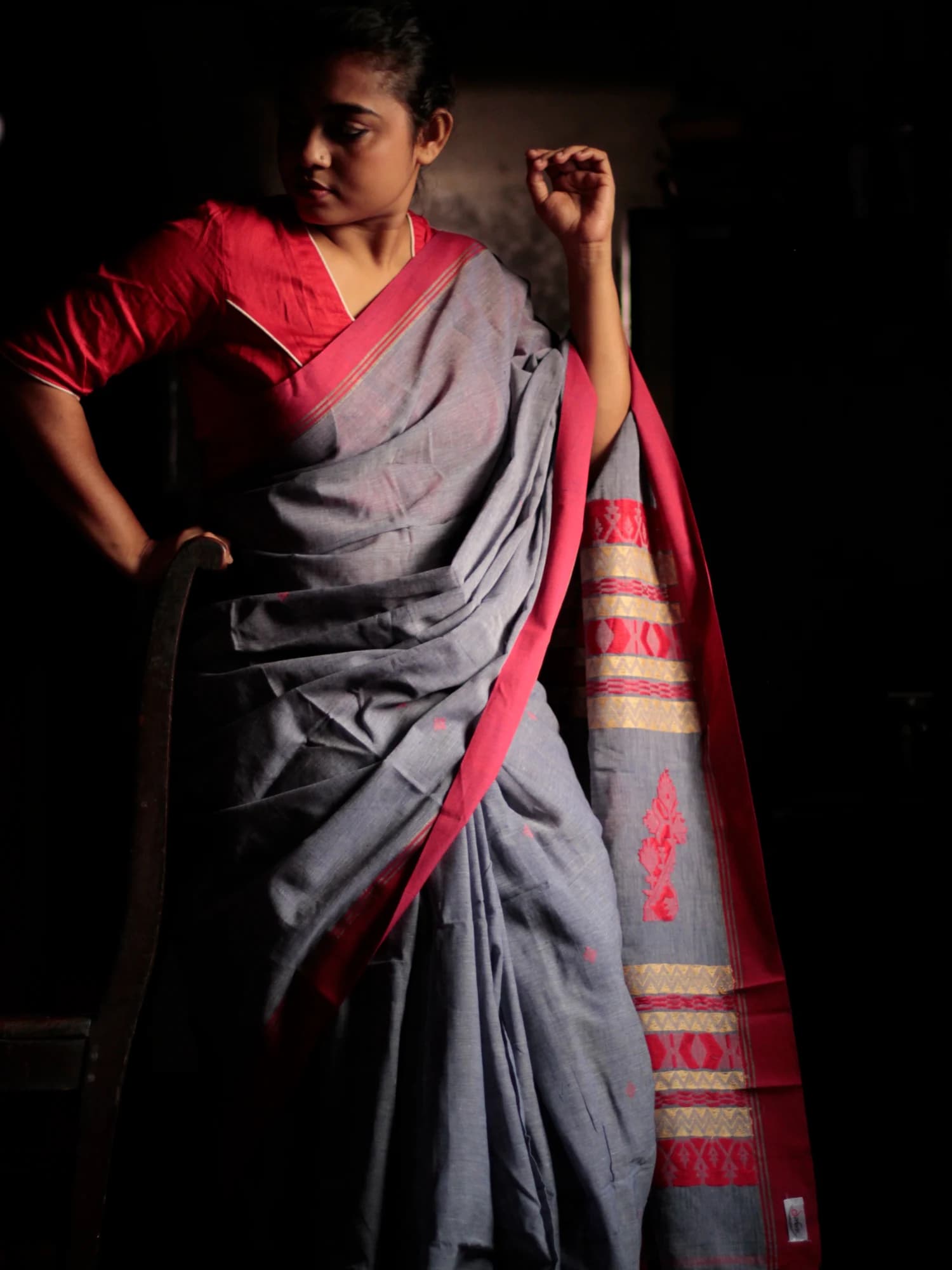 Ash Grey Matha Tangail Saree