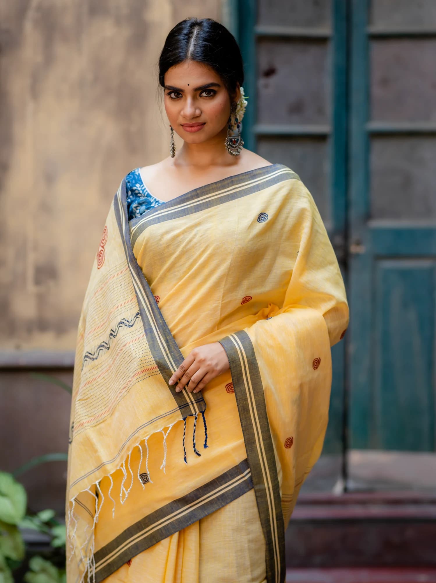 Mustard Yellow Silk Organza Hand-Painted Saree thumbnail 1
