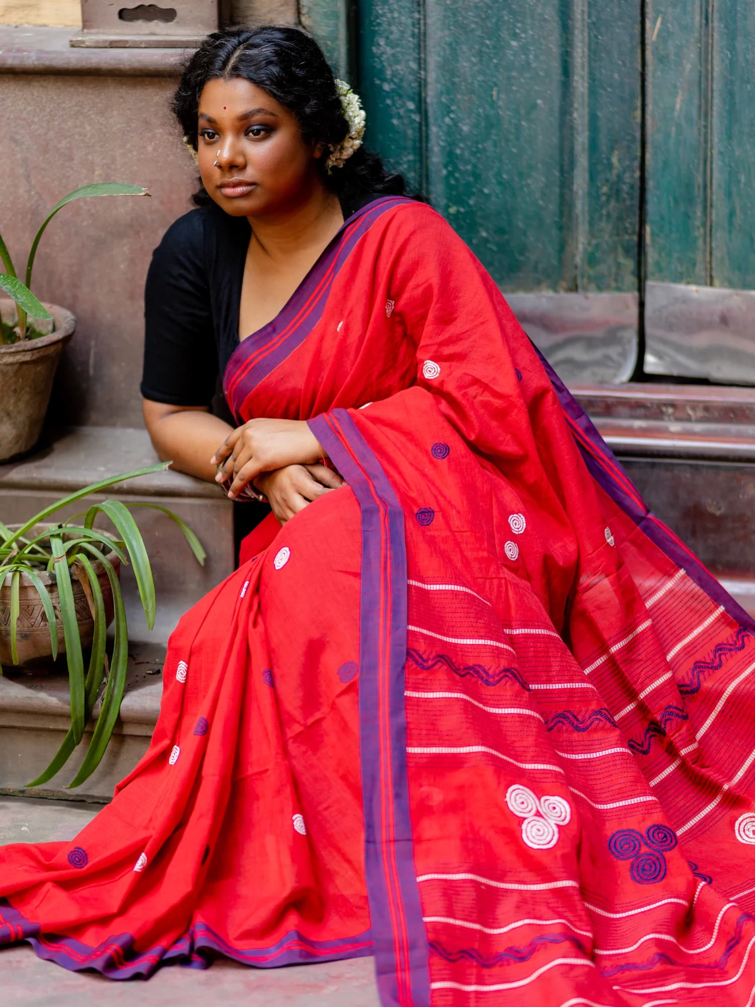Red Aborto Tangail Saree view 3